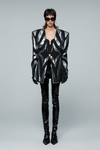 Acetate wool four pointed star patchwork sequin suit