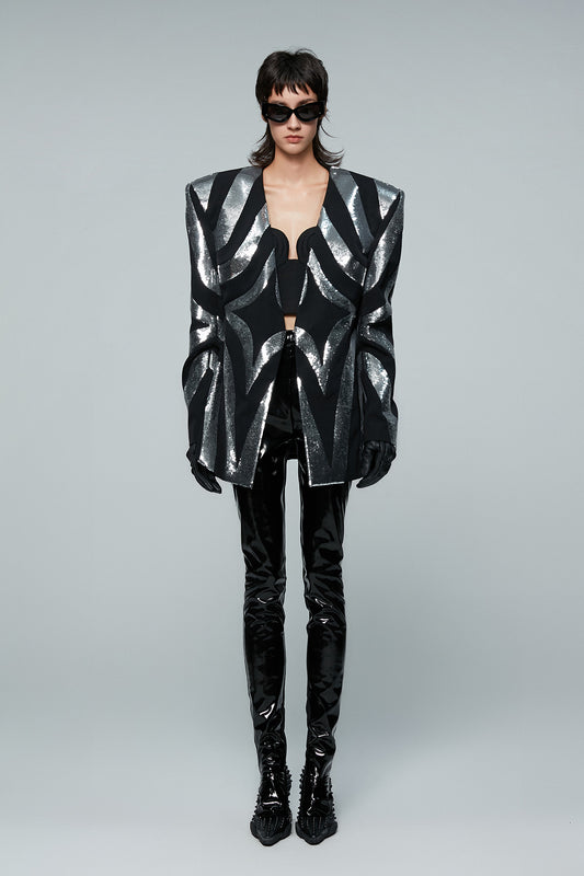 Acetate wool four pointed star patchwork sequin suit