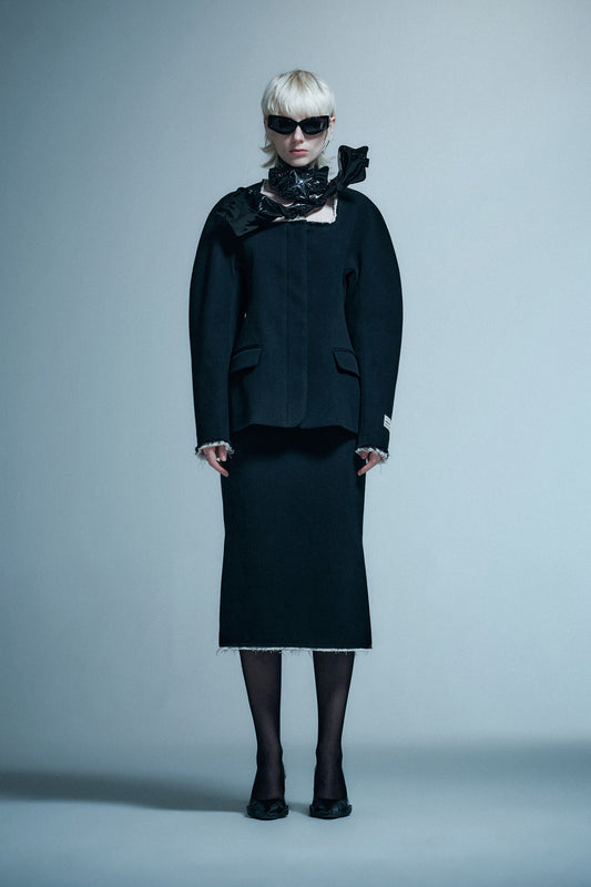 Wool spliced half skirt