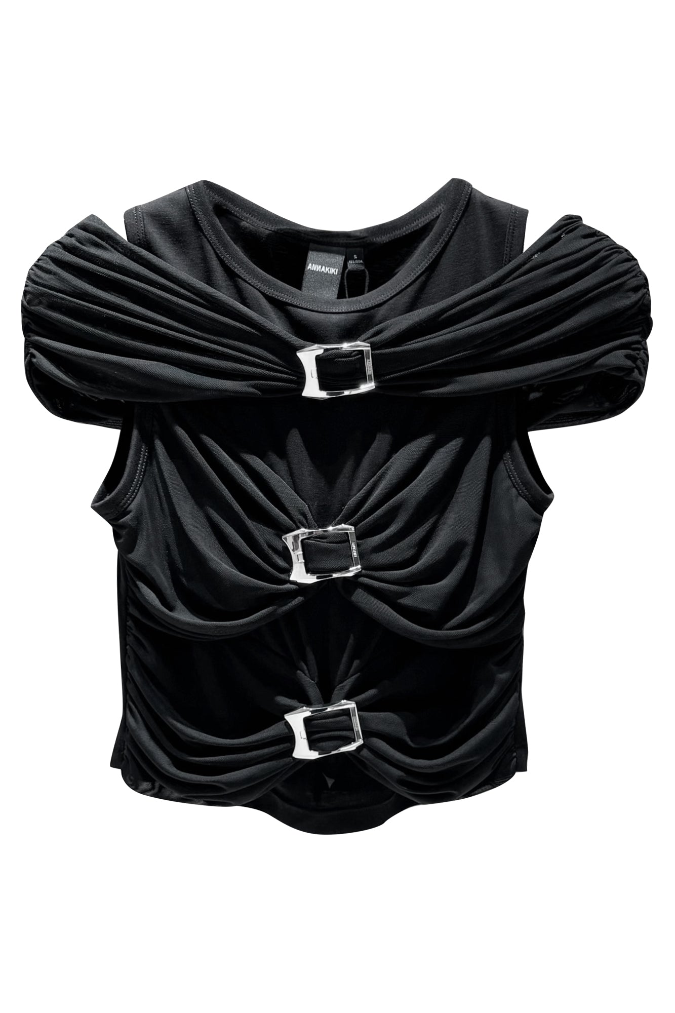 One shoulder pleated mesh spliced top