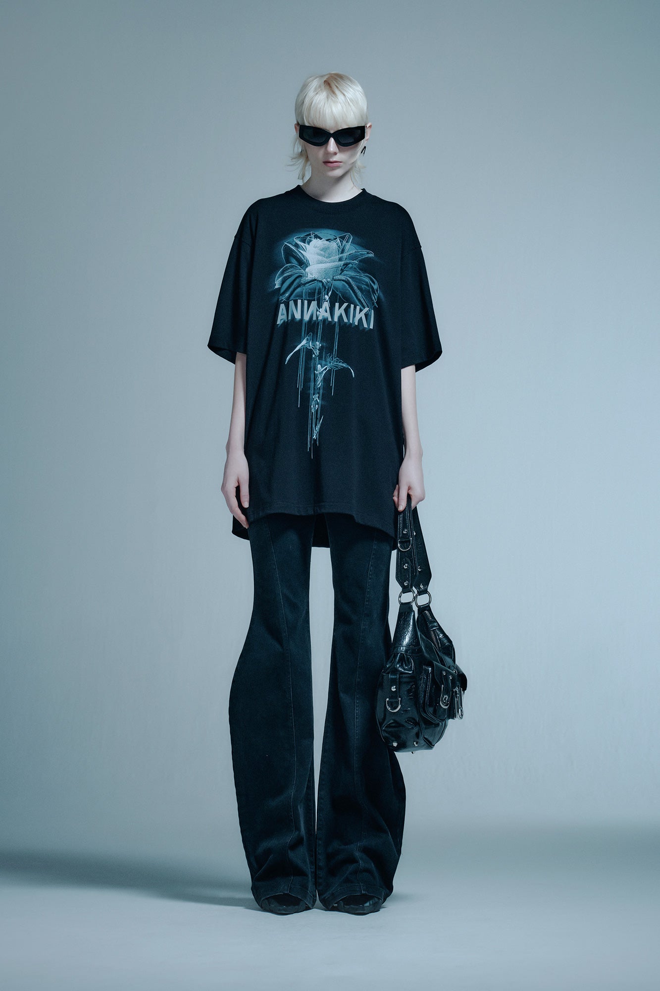 Tech inspired floral printed T-shirt