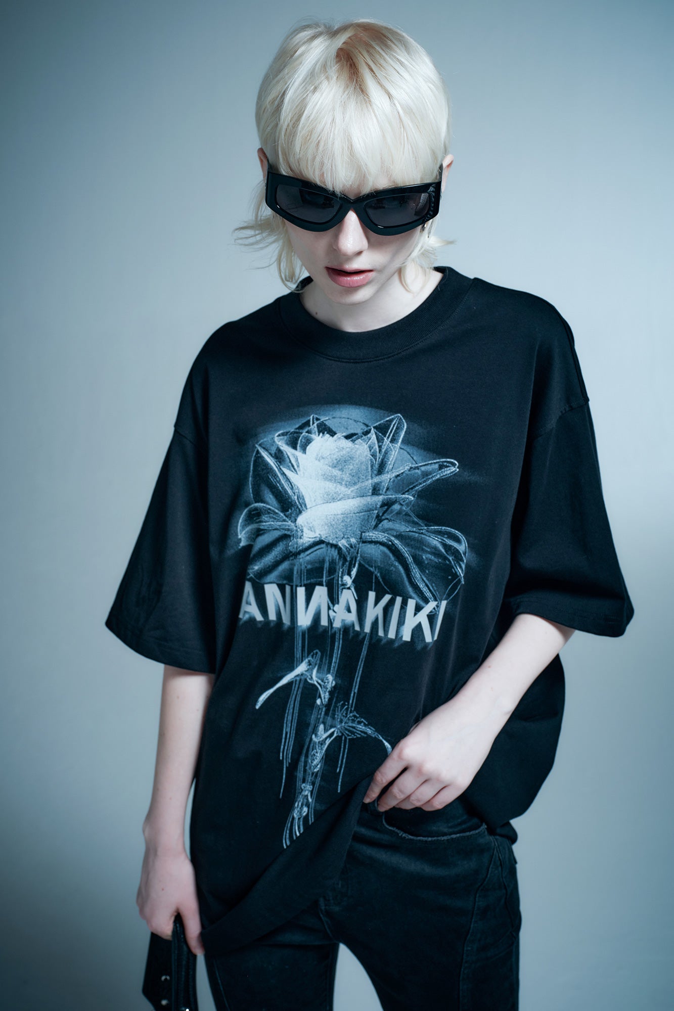 Tech inspired floral printed T-shirt