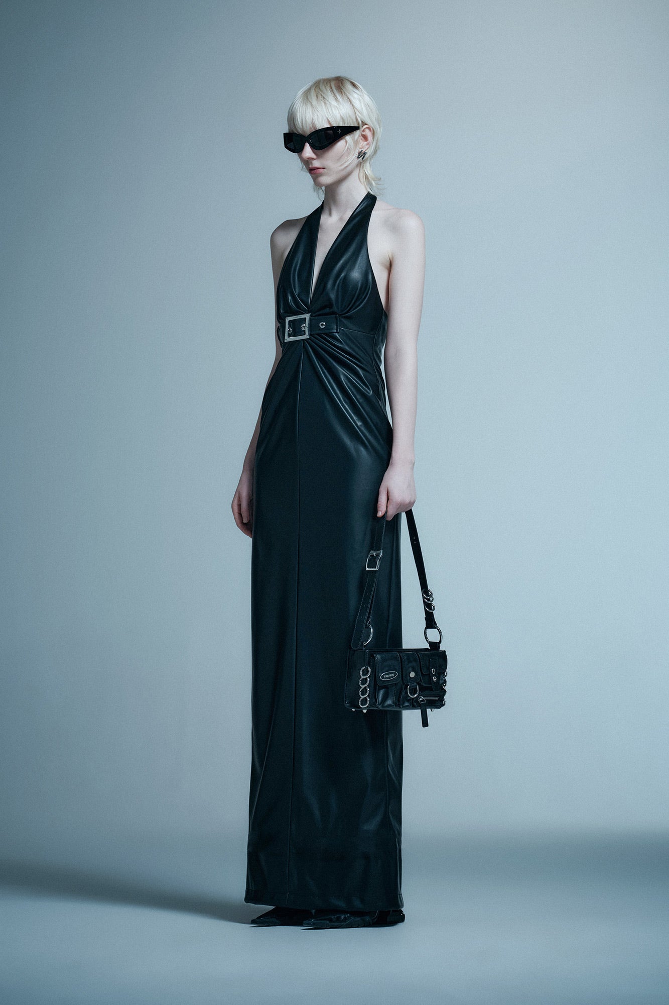 Japanese button V-neck dress