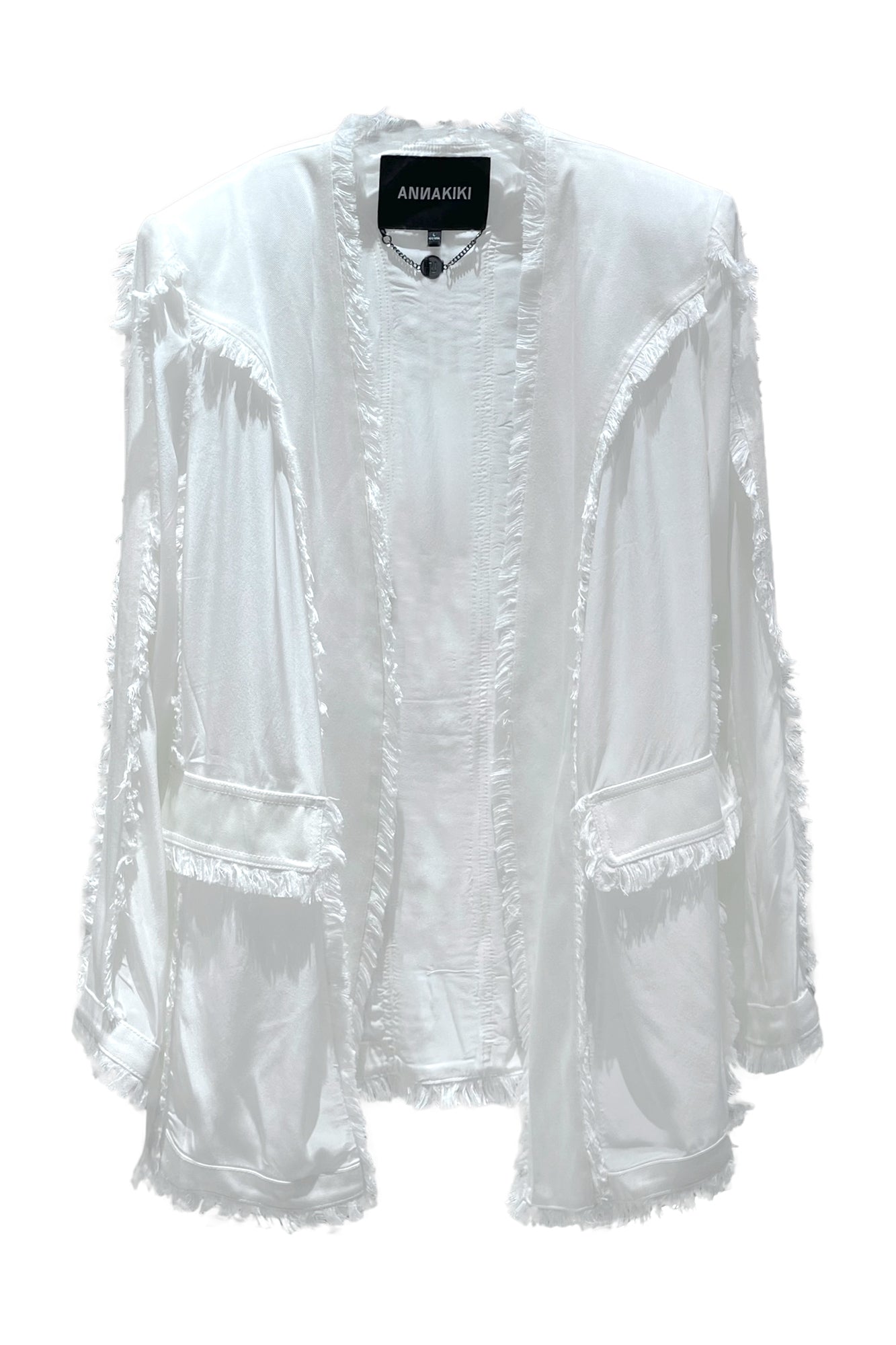 Silk-Acetate Denim Blazer with Raw Hem