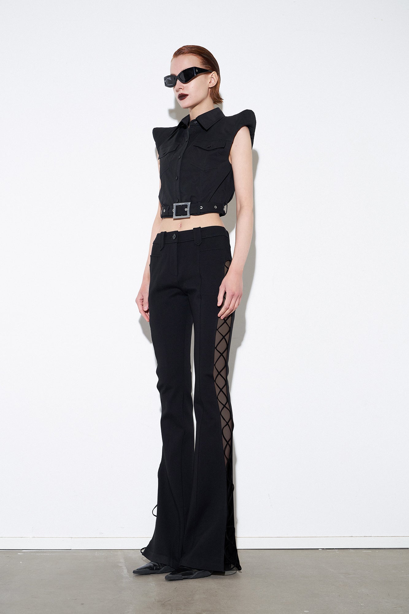 Strapped micro flared slim fit pants