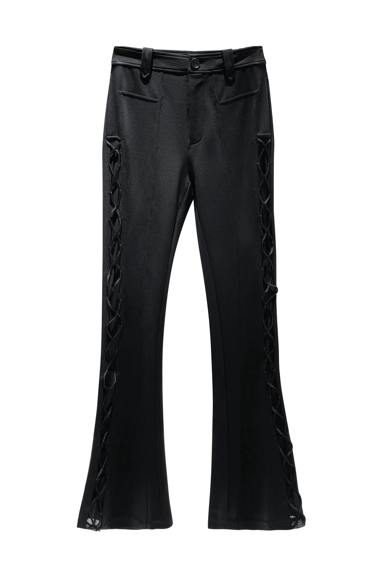 Strapped micro flared slim fit pants