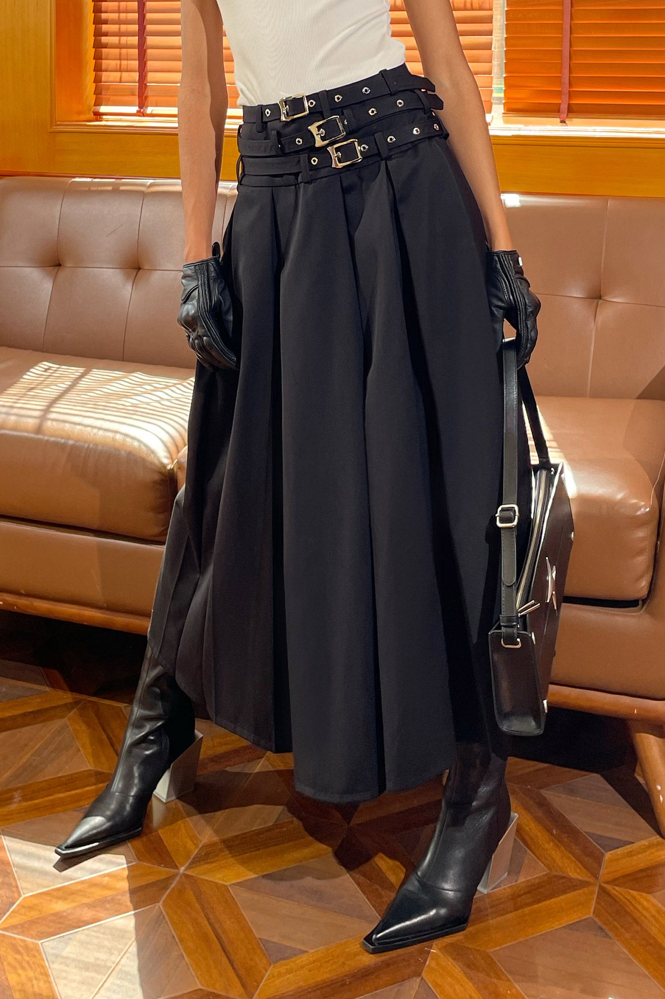 Belt fission pleated overskirt