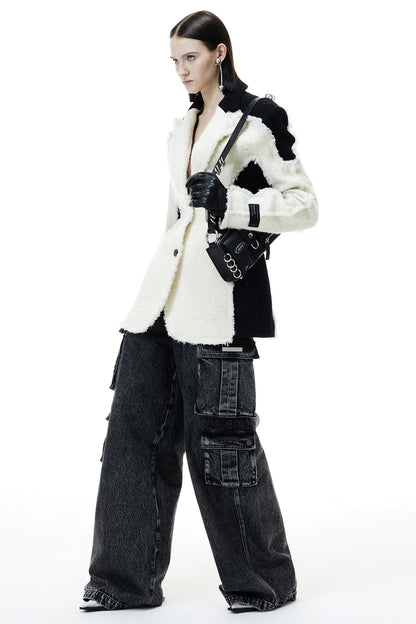 Wool two-color spliced waist suit