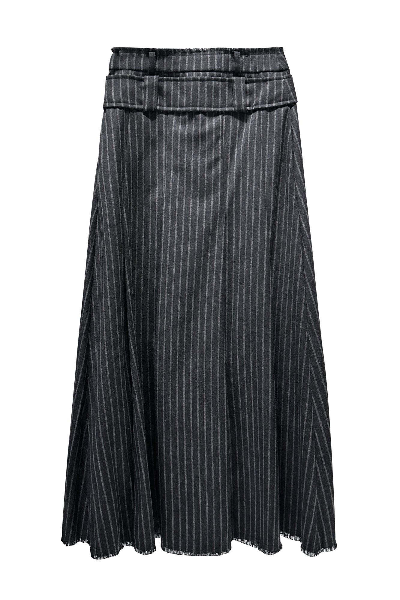 Wool deconstructed double waist pleated skirt