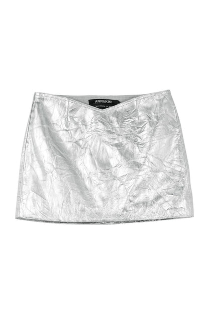 Leather V-waist low-rise skirt