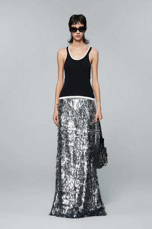Sequin fish tail long skirt