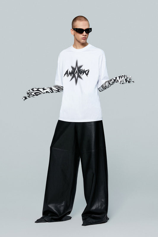 Spiked four-pointed star print loose T-shirt