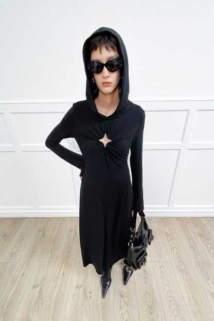 Four-Pointed Star Cutout Hooded Dress