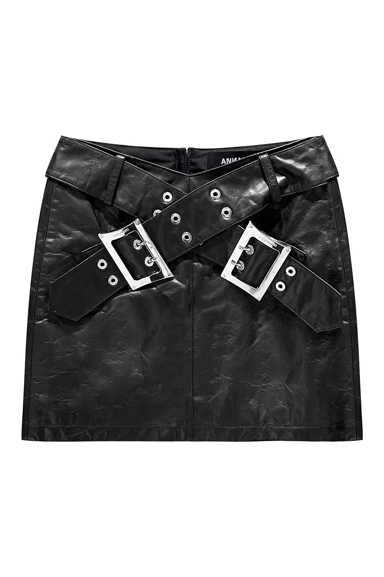 Lace up ultra short leather skirt