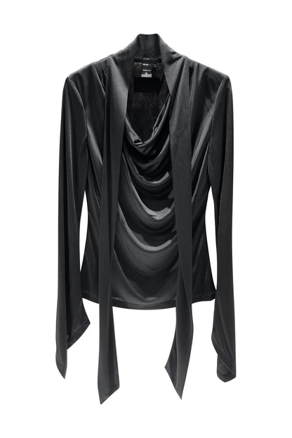 Acetic acid swing neck scarf long sleeved top