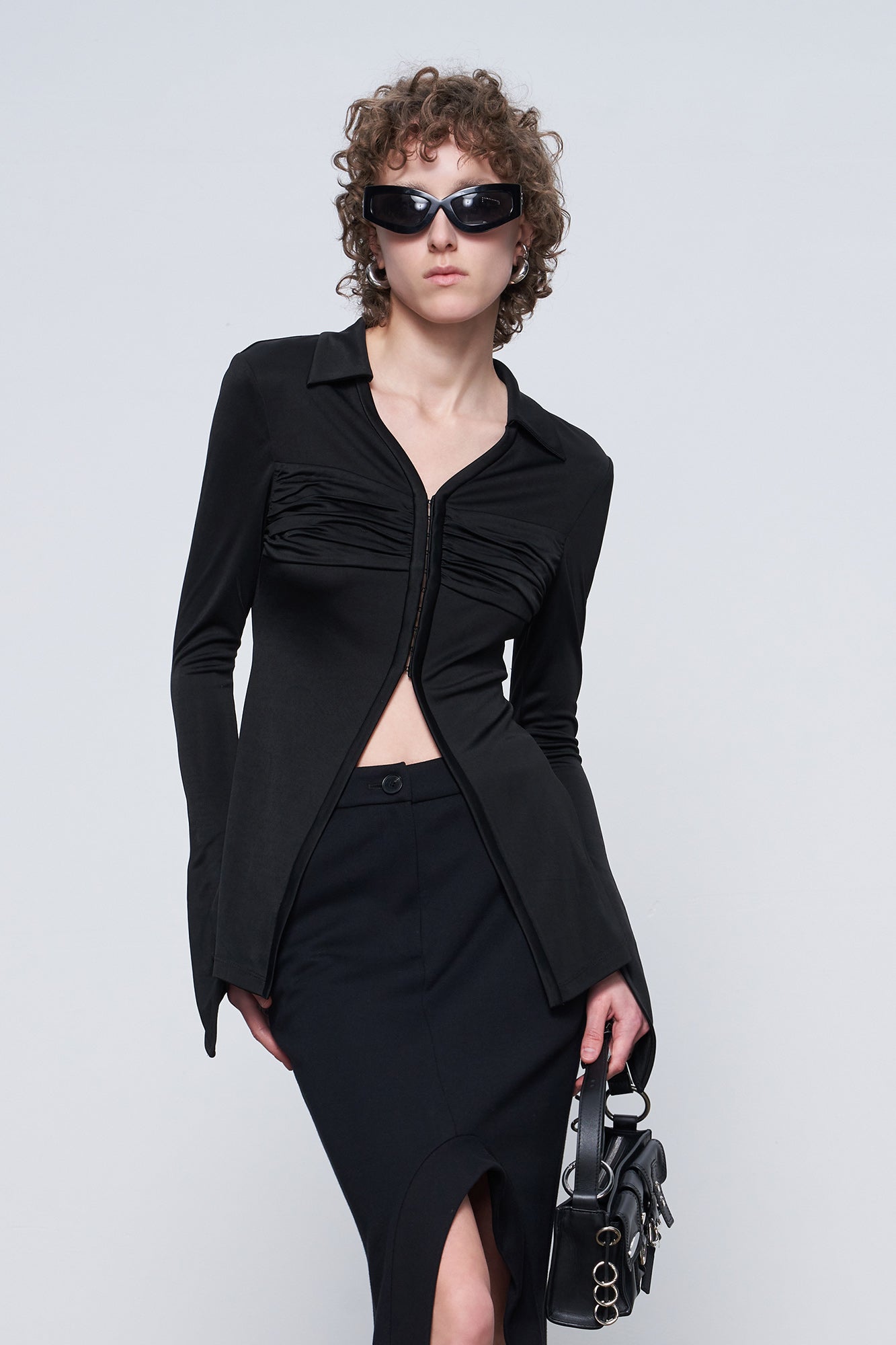 Acetate star sleeve pleated shirt