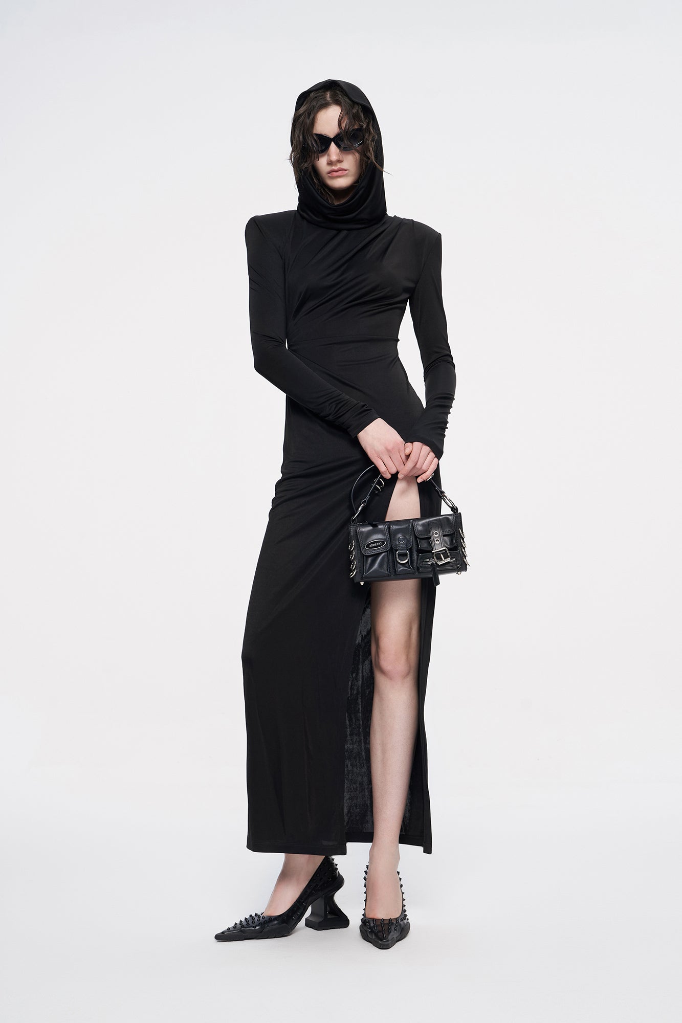 Acetic acid hood slit dress