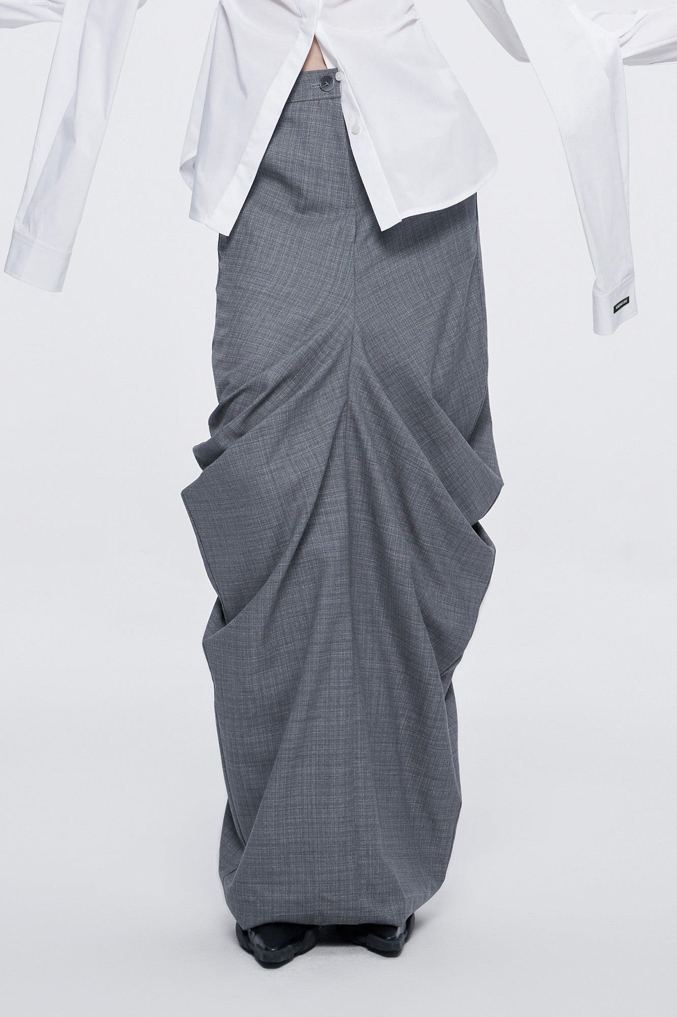 Wool draped long skirt