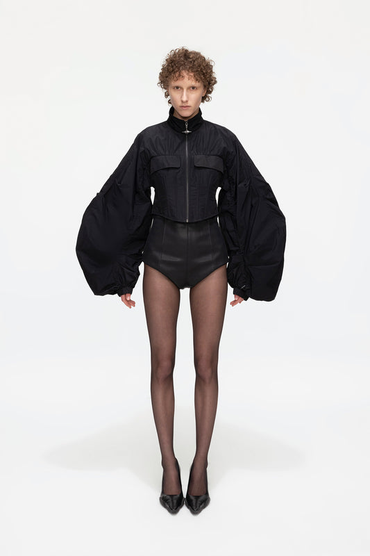 Futuristic fishbone pleated jacket