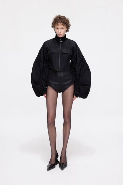 Futuristic fishbone pleated jacket