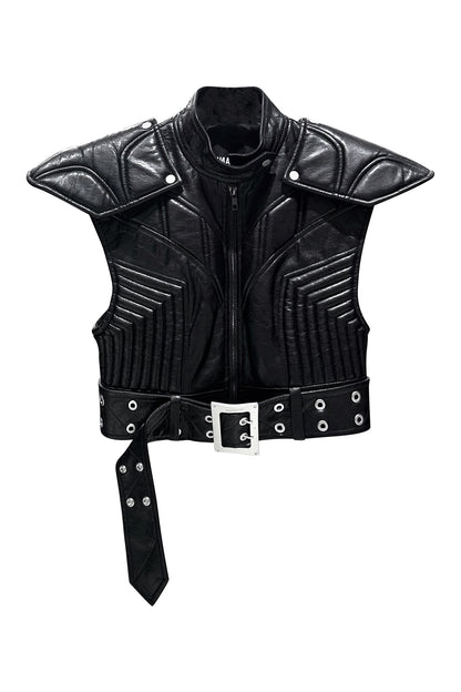 Three dimensional shoulder armor sleeveless short jacket