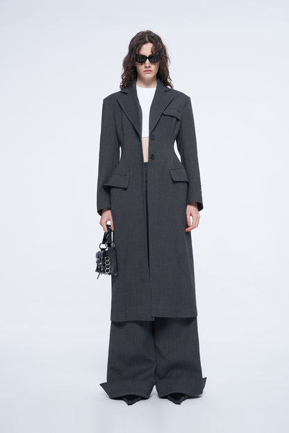 The waist Long suit collar coat