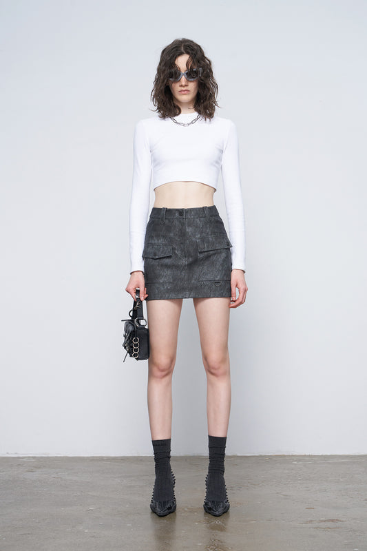 Irregular pocket leather skirt