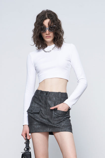 Irregular pocket leather skirt