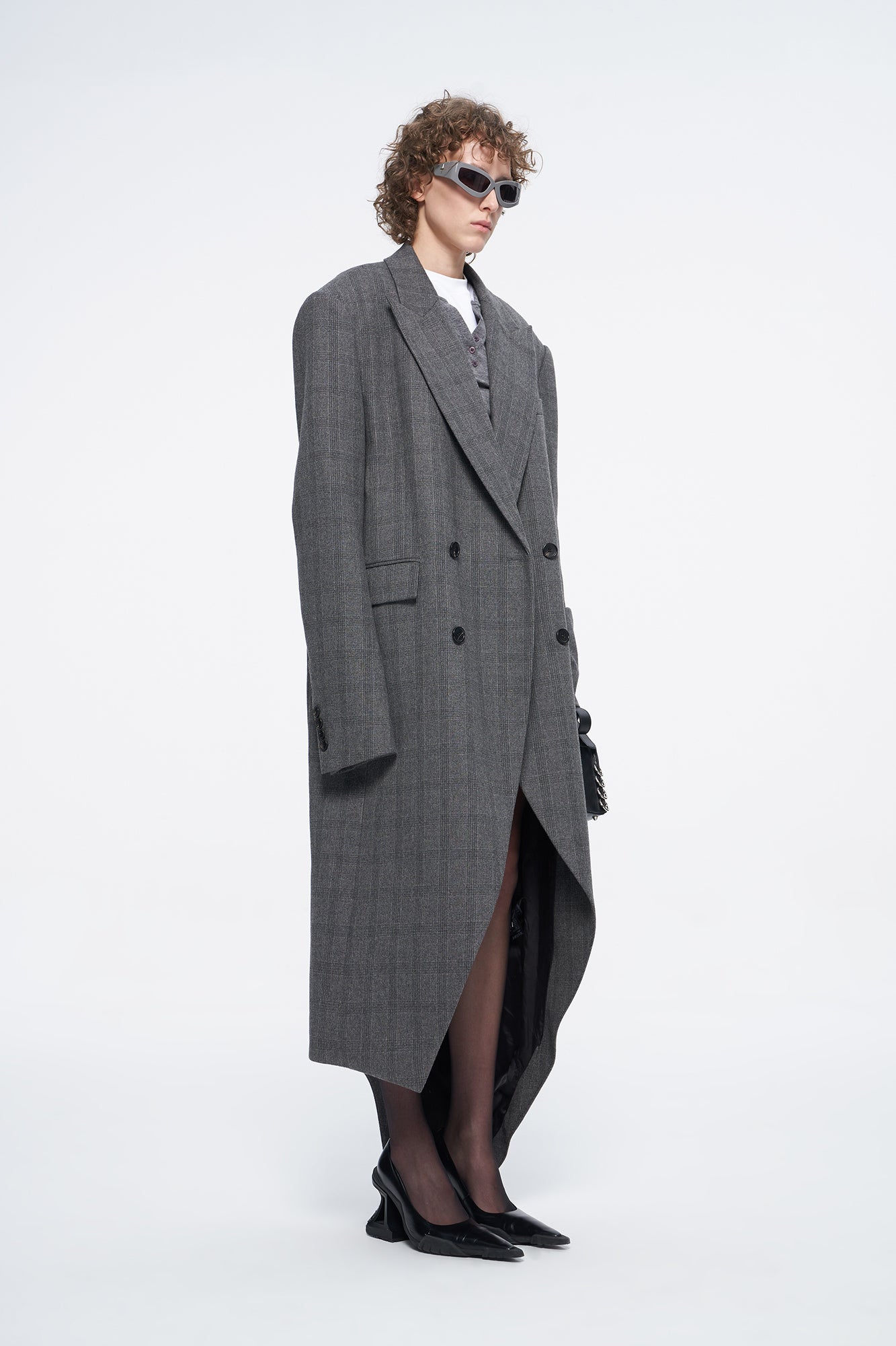 Wool asymmetrical hem loose coat