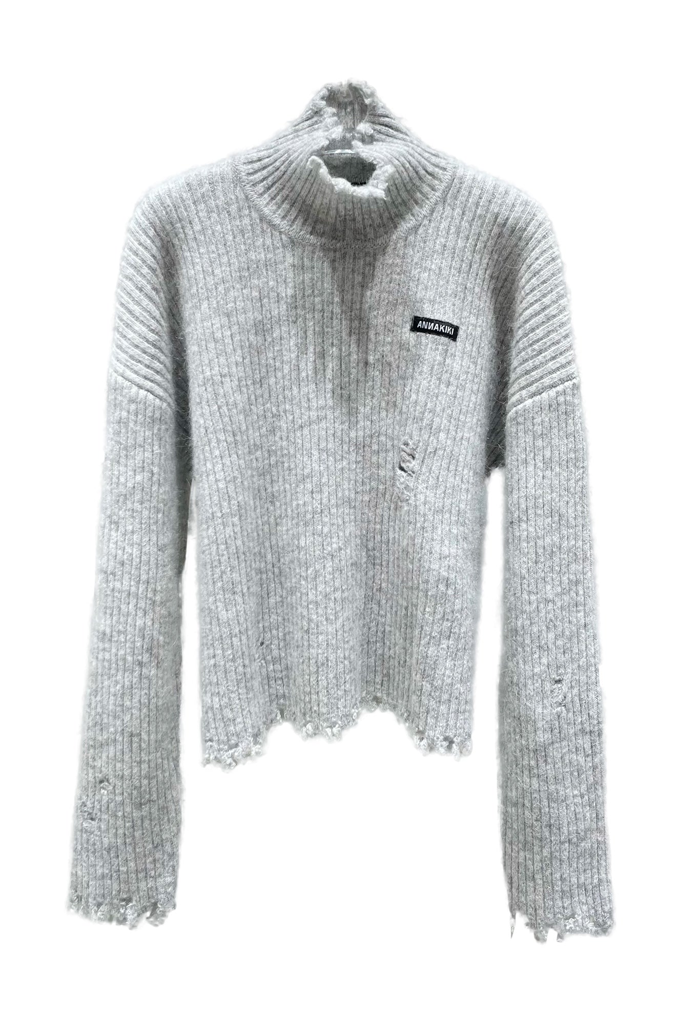 Wool turtleneck ripped sweater