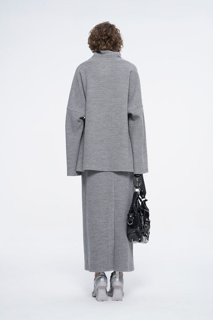 high-necked sweater with a loose silhouette