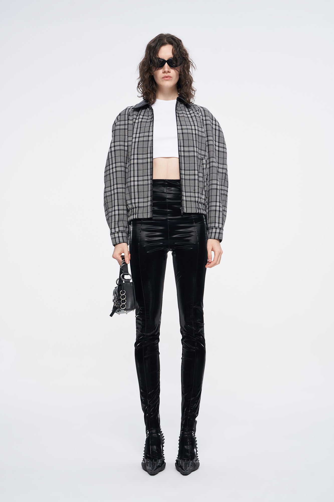 Wool black and white plaid jacket coat