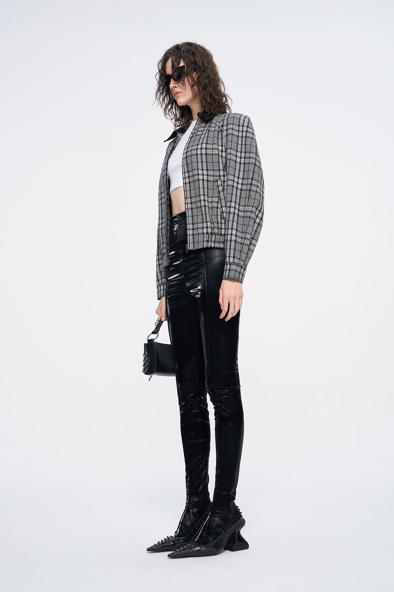 Wool black and white plaid jacket coat