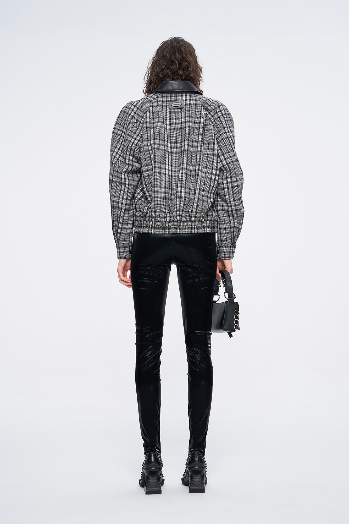 Wool black and white plaid jacket coat