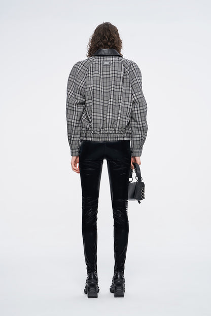 Wool black and white plaid jacket coat