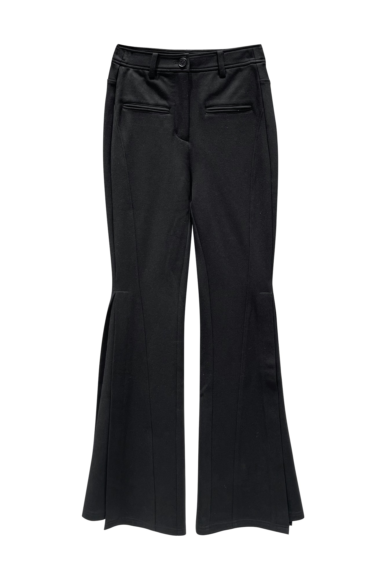 Side pleated slim flared trousers