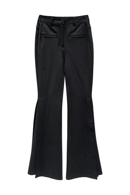 Side pleated slim flared trousers