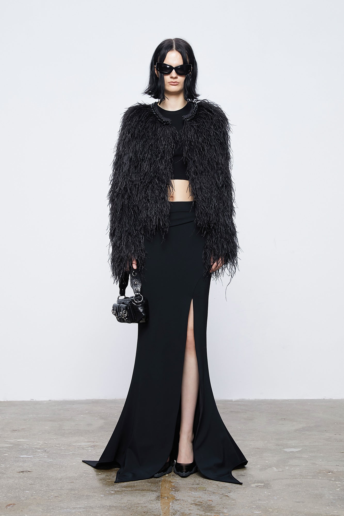 Layered ostrich fur coat