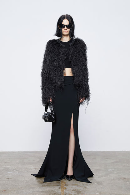 Layered ostrich fur coat