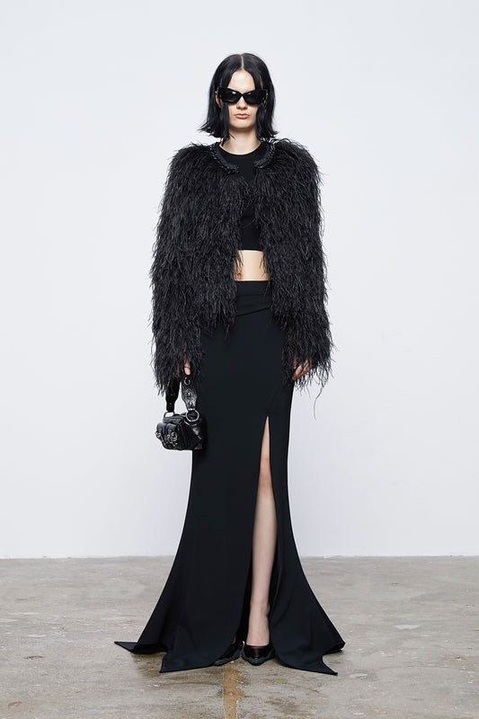 Layered ostrich fur coat