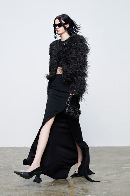 Layered ostrich fur coat