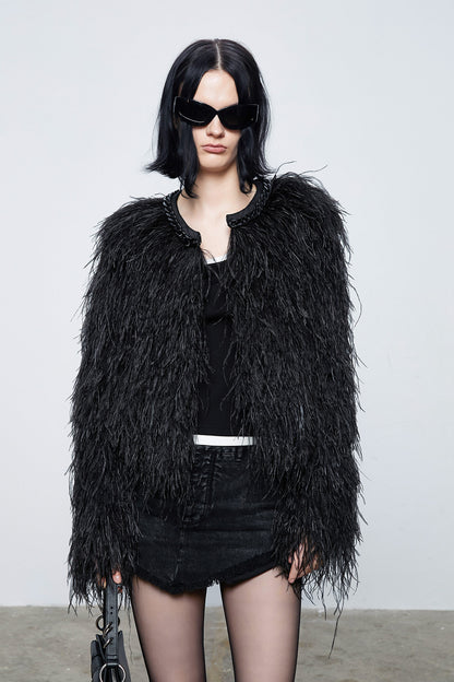 Layered ostrich fur coat