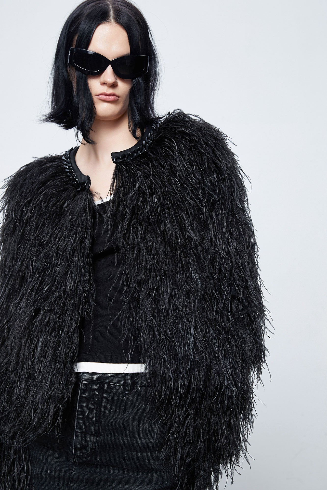 Layered ostrich fur coat