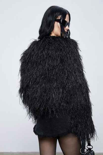 Layered ostrich fur coat