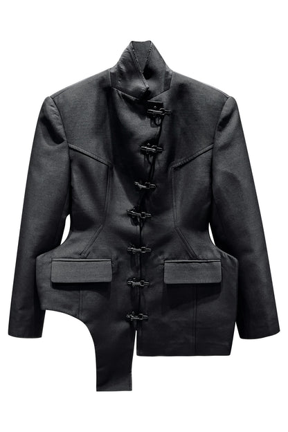 Wool metal buckle stand up collar suit