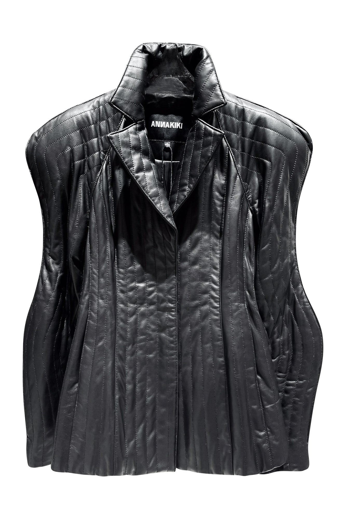 Genuine leather wave patchwork cotton jacket