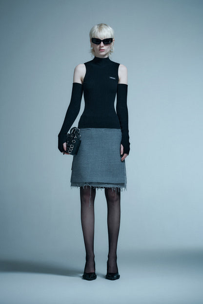 Wool spliced half skirt