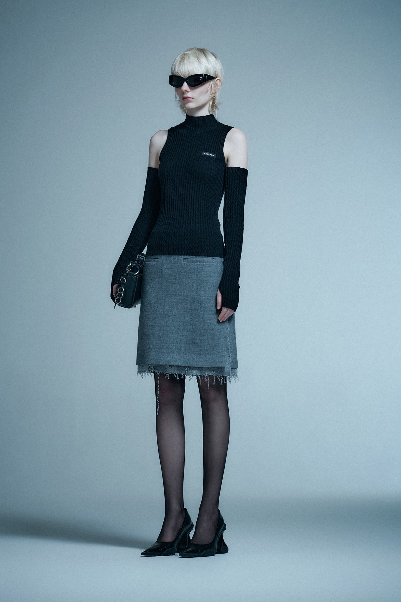 Wool spliced half skirt