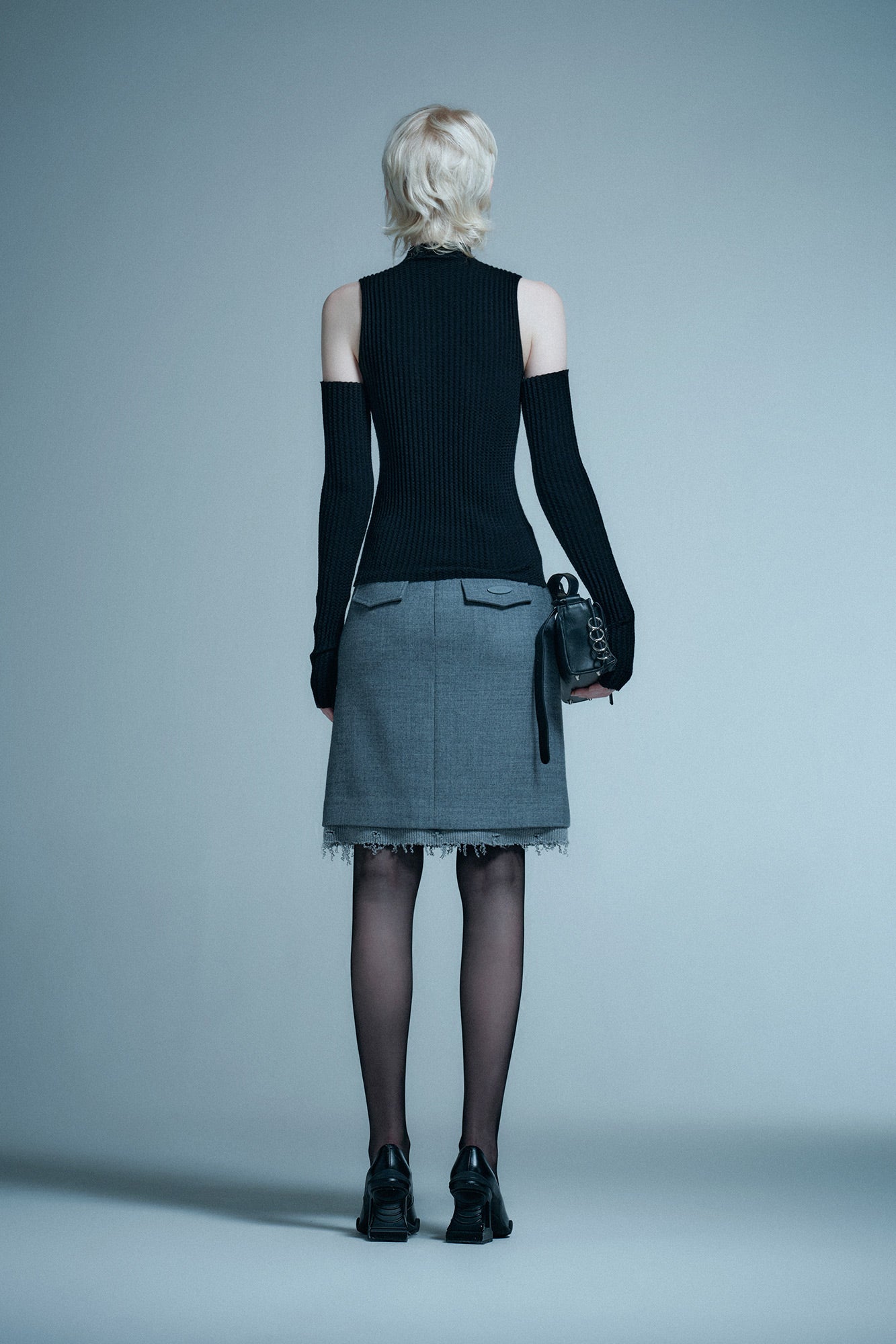 Wool spliced half skirt