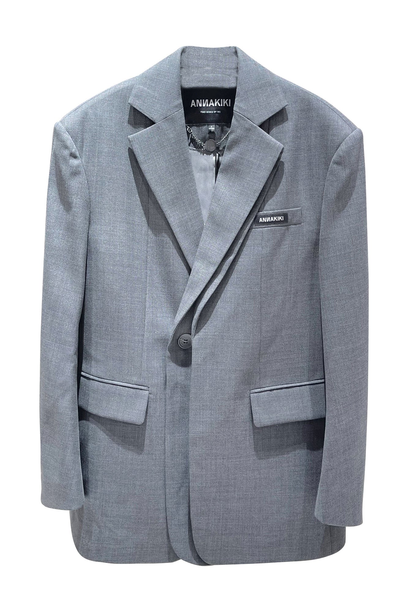 Wool asymmetrical double collar suit